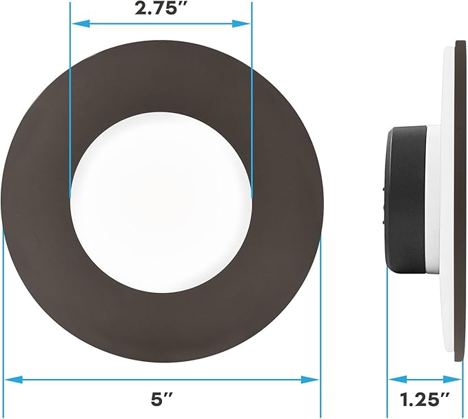 LUXRITE 3-4 Inch LED Flush Mount & Recessed Light, 7.5W, 5CCT 2700K-5000K, 650LM, Magnetic Trim, Dimmable Ceiling Can Light, Install to J-Box or 4 Inch Housing, Wet Rated, UL Listed, Bronze