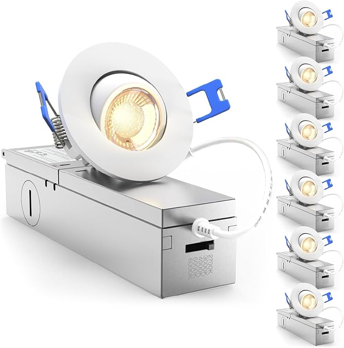 Sunco 6 Pack 2 Inch Gimbal LED Recessed Light, Canless Angled Eyeball Directional Recessed Lighting with Metal Junction Box, 360 LM, 5W, Selectable CCT 2700K/3000K/4000K/5000K/6000K, Dimmable ETL