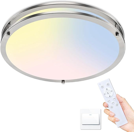libtit 16Inch Flush Mount Ceiling Lights with Remote, 36W Dimmable LED Ceiling Light 3000K-6500K Adjustable, Large & Bright Brushed Nickel Light Fixture for Kitchen Bedroom LivingRoom