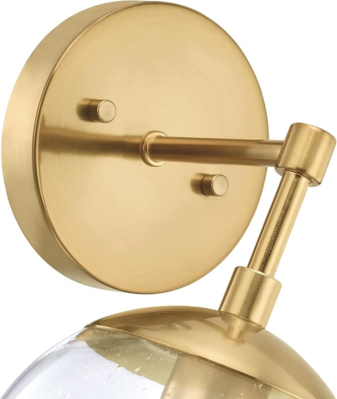 Design House Gracelyn 1-Light Dimmable Wall Sconce, Clear Seedy Glass Globe, Satin Gold, 588871-SG