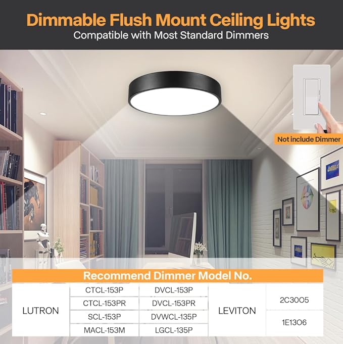 13inch Black Minimalist LED Flush Mount Ceiling Light, Black Matted Fixture, Dimmable Ceiling Lamp with Acrylic Pieces Shade, 26W, 3000K, ETL Listed for Entryway, Bathroom, Bedroom