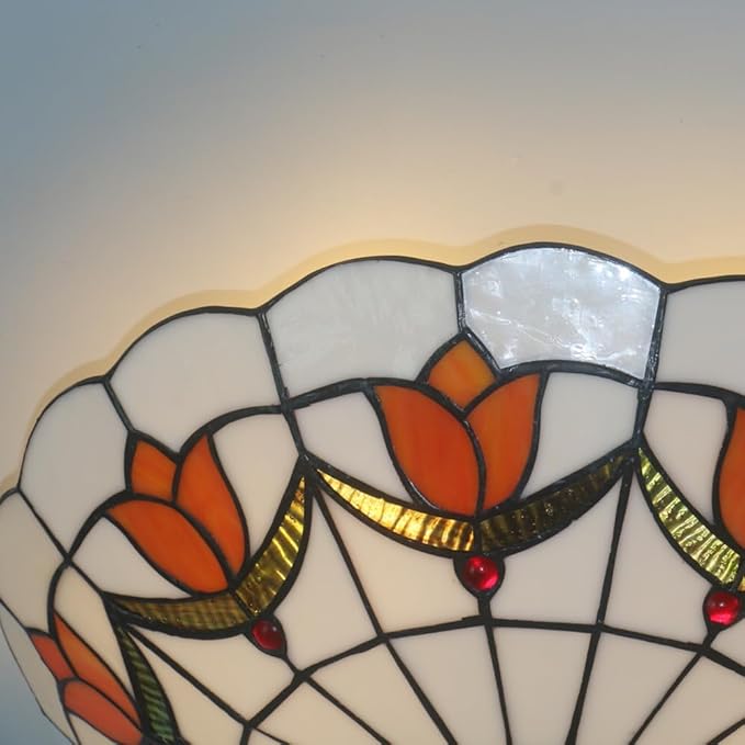 16 Inch Tiffany Style Stained Glass Ceiling Light Flush Mount Ceiling Light Vintage Chandeliers Pendent Light Fixtures (16 Inch Orange)