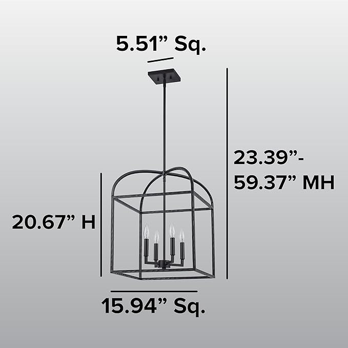 Asher Hamilton AHP-209BK Montclair 15.94 Inch Pendant Light | Adjustable 20.67 to 59.37 Inch Height | E12 Candelabra Base | Rod Hung Ceiling Fixture | Dry Rated for Indoor Use Only | Black Finish