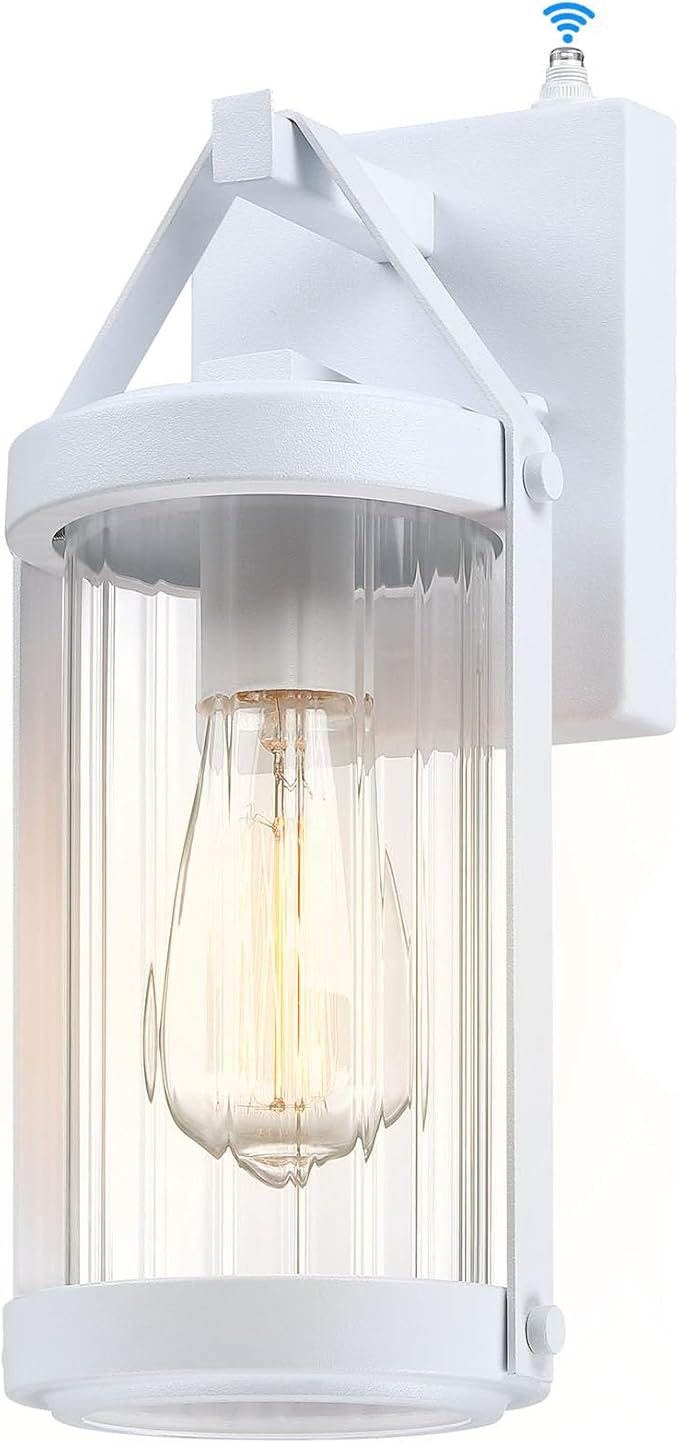 LONEDRUID Dusk to Dawn Sensor Outdoor Wall Sconce Lighting White Exterior Porch Lantern Modern Outside Garage Light Fixtures Waterproof Wall Mount Lamp for House Patio Front Door