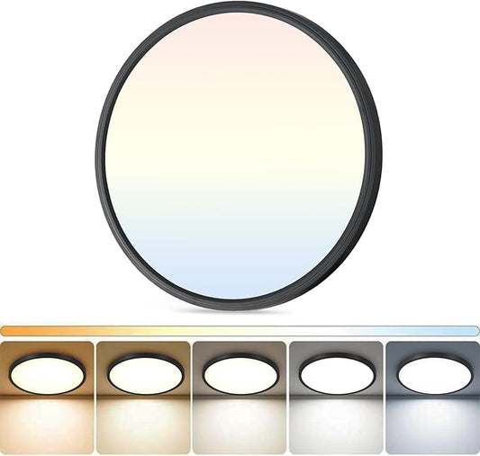 DLLT LED Flush Mount Ceiling Light: 12 inch Super Slim Dimmable & 5CCT (2700-6000K) Kitchen Lighting Fixtures Ceiling - 24W Black Low Profile Ceiling Lamp for Bedroom Garage Hallway