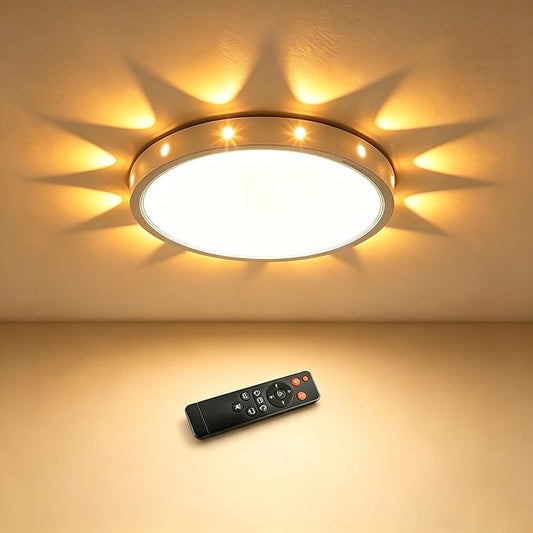 12in 24Watt Flush Mount led Ceiling Light fixtures.Remote Control Dimmable Ceiling Lights for Bedroom, Dining Room, Kitchen, Round White