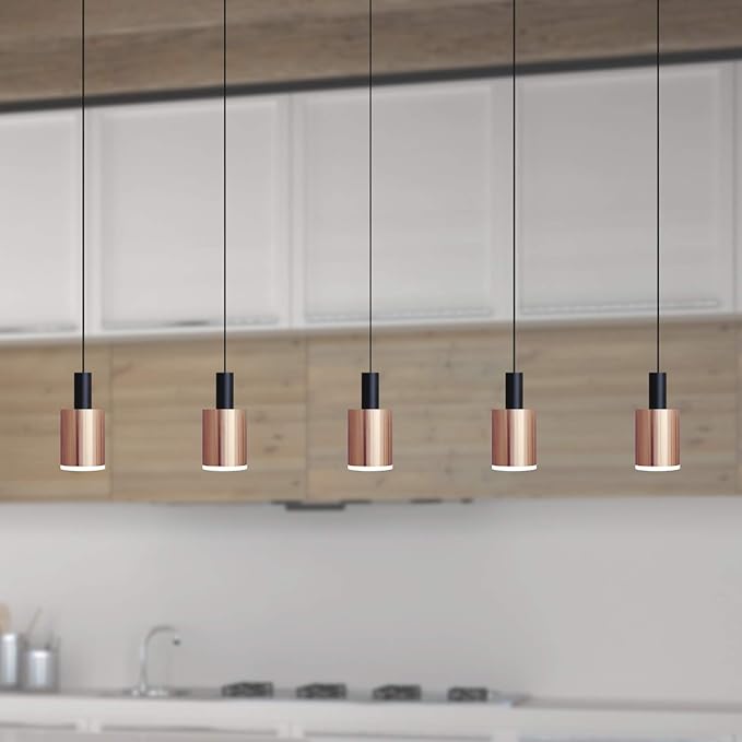 Virgo 5 Mini Pendant Lighting Black-Copper - LED Hanging Light Fixture for Kitchen Island, Bar, Foyer - Cluster Pendants - Dimmable, Adjustable Wire, Lamp Bulb Included