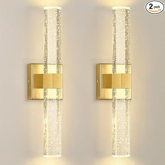 Set of 2 Gold LED Wall Sconce Lights Warm Light Modern Crystal Wall Lights Vanity Lighting Fixtures Sconces for Bathroom Living Room Bedroom Dining Room Hallway