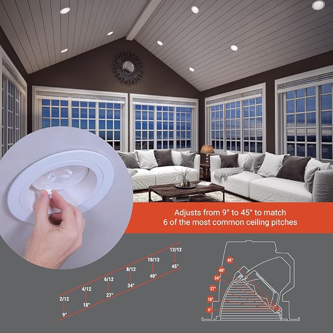 HALO RLS 6 in Adjustable Canless LED Recessed Light Dimmable Sloped Ceiling Downlight with Selectable Color Temperature 2700K-5000K, Dimmable, 1600 Lumens, IC-Rated RLS6159FS1EWHDMR