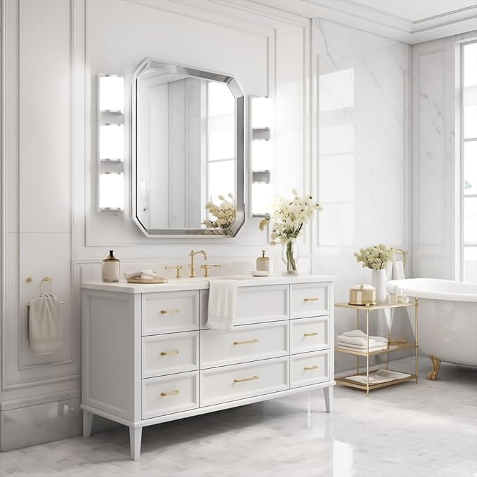 Sytmhoe Bathroom Vanity Light Brushed Nickel,Modern 24 inch LED Vantity Light Fixtures for Mirror,24W 6000K Warm White Wall Sconces Bathroom Lighting Fixture Over Mirror（Cool White 6000k）
