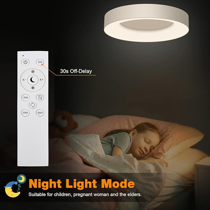 LEZOE RGB Flush Mount LED Ceiling Light Dimmable with Remote Control 11 Inch, 24W 2400lm Color Changing Ceiling Light Fixture, 3000K-6500K Ceiling Lamp for Bedroom Kitchen Hallway Party Living Room