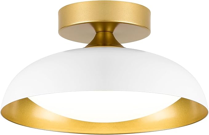 kudos Flush Mount Ceiling Light, 9.5inch LED Ceiling Light Fixture, White and Gold Finish, 12W 600lm Modern Hanging Light Fixtures for Living Room, Bedroom, Hallway, 5CCT Adjustable, KDCL01-WT-S