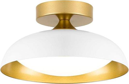 kudos Flush Mount Ceiling Light, 9.5inch LED Ceiling Light Fixture, White and Gold Finish, 12W 600lm Modern Hanging Light Fixtures for Living Room, Bedroom, Hallway, 5CCT Adjustable, KDCL01-WT-S