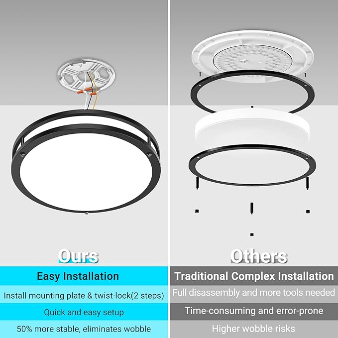 libtit 13 Inch LED Ceiling Lights with Remote for Bedroom Kitchen, 24W 2400lm Super Bright & Dimmable Flush Mount Light Fixtures, 2700K-6500K Adjustable Modern Lamps with Timer, Black