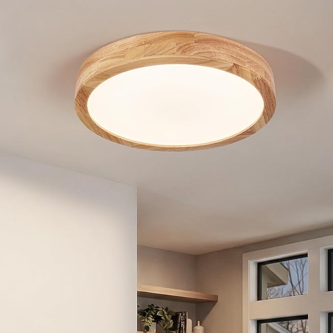 Modern LED Ceiling Light for Bedroom: Minimalist Wood Flush Mount Ceiling Light Fixture with Acrylic Lampshade - 4500K Not Dimmable Overhead Ceiling Lamps for Kitchen Hallway Living Room (11.8" Wood)
