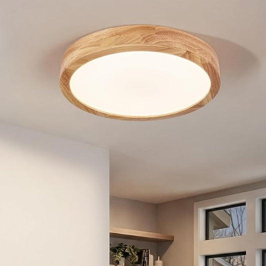 Modern LED Ceiling Light for Bedroom: Minimalist Wood Flush Mount Ceiling Light Fixture with Acrylic Lampshade - 4500K Not Dimmable Overhead Ceiling Lamps for Kitchen Hallway Living Room (11.8" Wood)