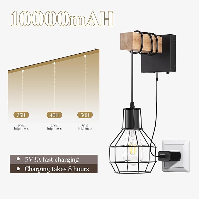 Battery Operated sconces Set of 2 for Bathroom, Dimmable Wall Sconces with Remote Control, Black LED Wireless Wall Lights for Living Room, Hallway,(2 Pack)