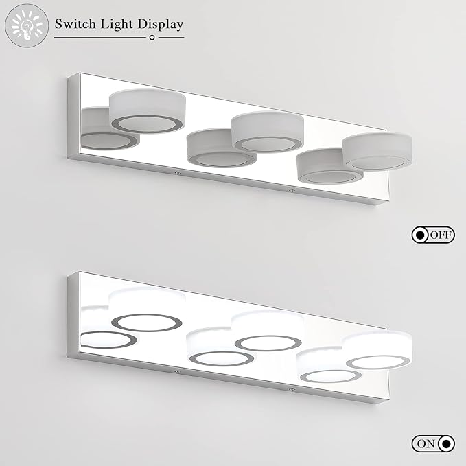 3 Light Bathroom Vanity Light, Modern Chrome Bathroom Light Fixtures Over Mirror, Bath Lamps Wall Scone 18W LED Vanity Lights with 360°Rotating Lamp Head