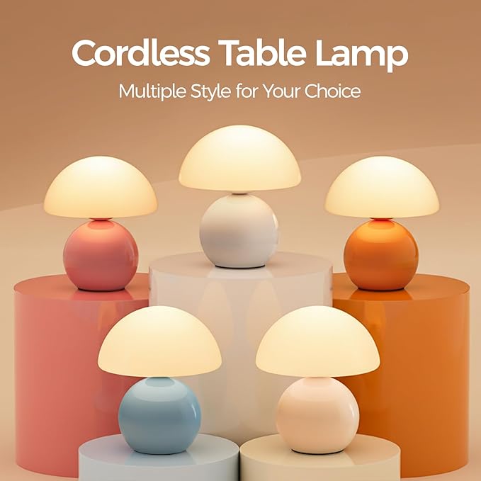 NIORSUN Mushroom Lamp Table Lamp for Bedroom, Portables Cordless Table Lamp,Wireless lamp,Small Bedside Table Touch Lamps for Living Room,Mini Mushroom 5200mAh Battery Operated Lamp Modern Blue