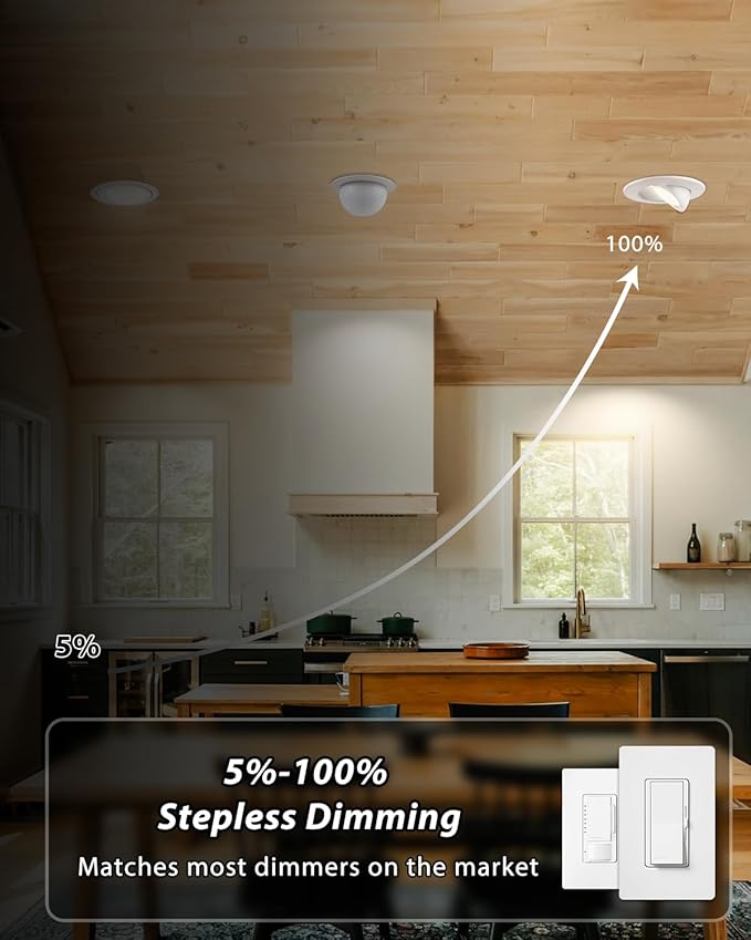 Adetu 5CCT Gimbal Led Recessed Lighting 6 inch, 360°+90° Adjustable Directional 6 inch Led Recessed Light, 2700K-5000K Dimmable Eyeball Canless Downlight with Jbox, ET (White, 6 Pack)