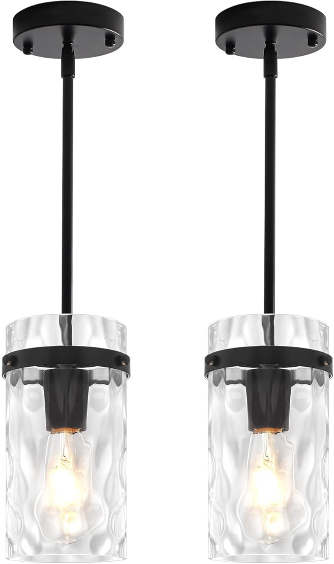 2 Pack Modern Pendant Lights Kitchen Island Black Pendant Lighting Over Island, Hand-Blown Glass Kitchen Hanging Pendant Lights Mini Chandelier for Dining Room Bedroom Hallway Bathroom Foyer Lighting