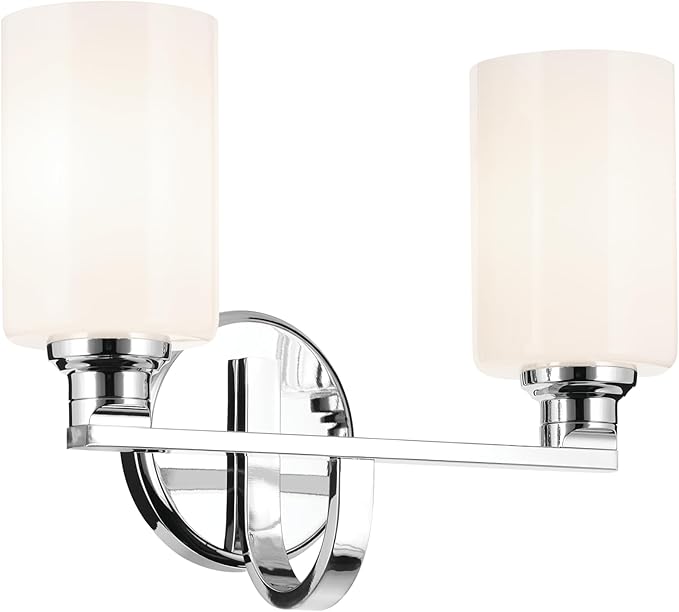 Kichler Gioe 2-Light Bathroom Vanity Light Fixture with Opal Glass, 14.25" Modern Chrome Wall Mount Over Mirror for Powder Room, Damp Rated (14.25" W x 10.5" H), 55225CH