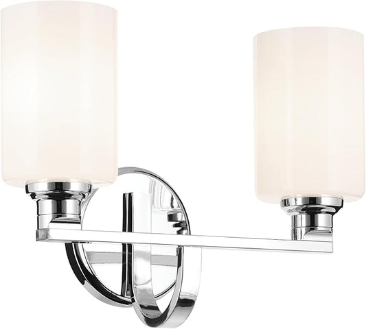 Kichler Gioe 2-Light Bathroom Vanity Light Fixture with Opal Glass, 14.25" Modern Chrome Wall Mount Over Mirror for Powder Room, Damp Rated (14.25" W x 10.5" H), 55225CH