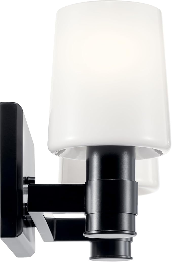 Kichler Adani 2-Light Bathroom Vanity Light Fixture with Opal Glass in Black, Modern Wall Mount Light for Powder Room or Bathroom Over Mirror (8.25" x 14.5"), 55175BK