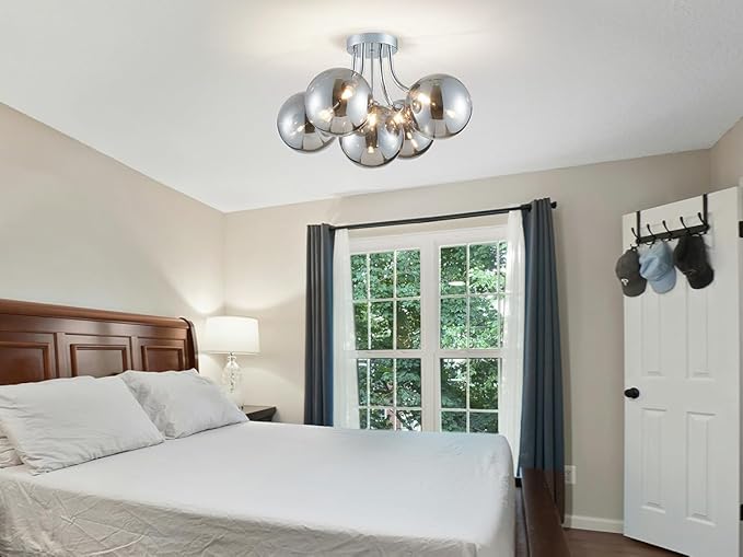 AGV LIGHTING Modern Flush Mount Ceiling Light Fixture, 5-Light Chrome Ceiling Light with Silver Glass Globe Shades, Contemporary Lighting for Bedroom, Living Room, Kitchen, Dining Room
