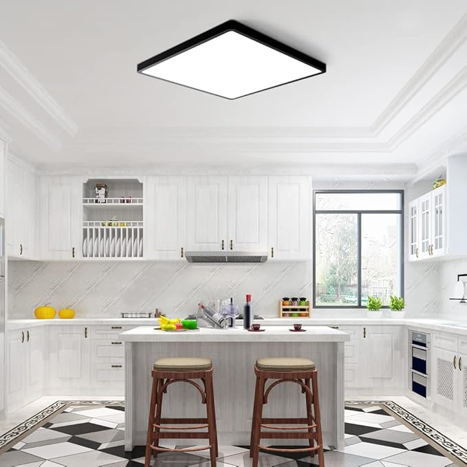12inch 24W LED Flush Mount Ceiling Light, 5000K Square LED Ceiling Light, Black Flat Panel Lights for Bedroom, Kitchen, Living Room