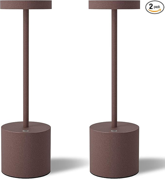 TBBGA LED Cordless Table Lamps Set of 2, 5000mAh Portable Rechargeable Battery Powered Lamp, 3 Color Stepless Dimming Table Lamps,Table Light for Restaurant/Cafe/Bedroom. (Rust)