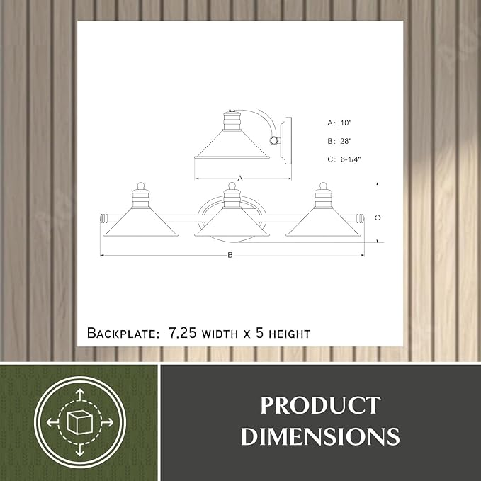 VAXCEL Akron 3-Light 28 inch Wide Oil Rubbed Bronze and Matte White Farmhouse Bathroom Vanity Lighting Fixture, Metal Shade, Dimmable, LED Compatible, Over The Mirror Mounted Steel Wall Sconce