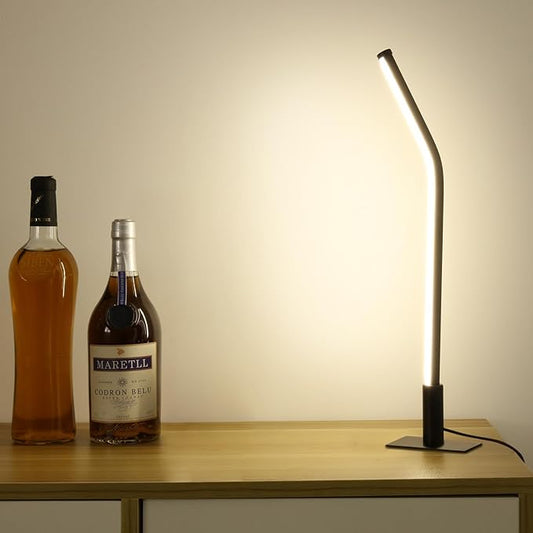 Modern Metal Table Lamp for Bedroom Living Room,17.32"/44CM Small Slim Bedside Lamp with Cord (USB 5V 2A),Minimalist Design,3 Led Light Modes,Dimmable Desk Lamp for Home Office,Black