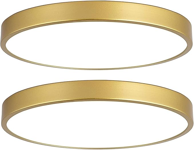 Gold Flush Mount Ceiling Light 2 Pack,9 inch Modern Metal Gold LED Ceiling Light Fixtures,Low Profile,3000K-5000K Round Flat Pane Ceiling Mount for Bedroom,Living Room,Hallway