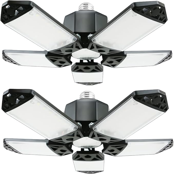 160W LED Garage Light 2Pack, 16000 Lumen Ceiling Lights with 5+1 Adjustable Panels, 6500K Daylight Light Bulb Fixture LED Lights for Garage, Workshop (New 160W 2Pack)