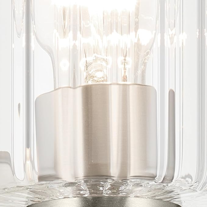 Kichler Gioe 5" 1-Light Wall Sconce with Clear Fluted Glass in Brushed Nickel, Damp Rated, for Powder Room, Kitchen, Hallway, Bedroom, Fireplace, (5" W x 9.5" H), 55224NIFLU