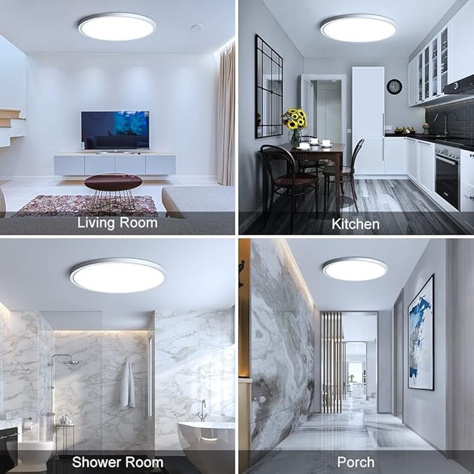 LEDLightsWorld LED Ceiling Light Flush Mount, 12inch 24W 6000K Cold White Ceiling Light, 3200LM Bright Round Lighting Fixtures, Flat Slim Ceiling Lights for Bedroom Kitchen Living Room Stairwell