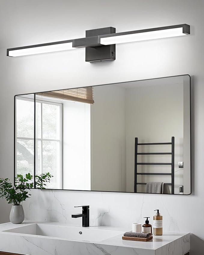 OKELI Modern Bathroom Light Fixtures Over Mirror, 32 Inch Matte Black Vanity Light Bar for Bathroom, 16W 5CCT Diammable Wall Light