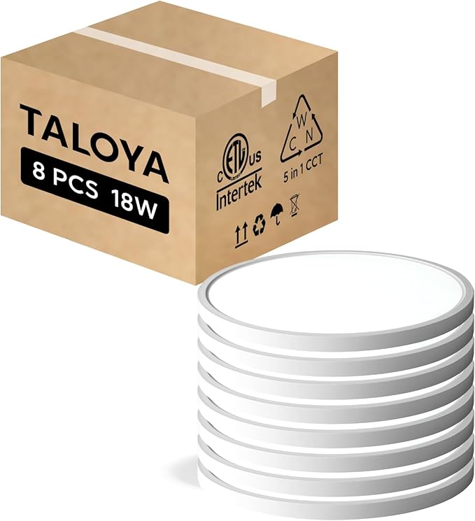 TALOYA Flush Mount Ceiling Light,8 Pack,10 Inch,18W,5000K Daylight Super Slim LED Ceiling Light for Bedroom, Living Room, Kitchen, Laundry and Hallway