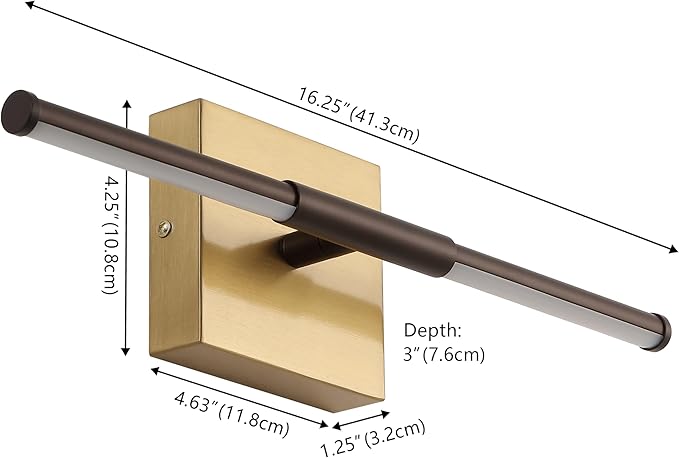 JONATHAN Y 16.25" Oil Rubbed Bronze/Brass Gold Modern Dimmable Integrated LED Wall Sconce, Minimalist Adjustable Metal Vanity Light for Bathroom Mirror, Bedroom, Hallway, 3000K, ETL Listed (JYL7039F)
