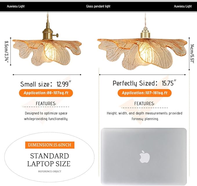Modern Pendant Lights Kitchen island, 15.74Inch Large Glass Pendant Light Mid Century Ceiling Hanging Lighting with Amber Hand Blown Glass Shade vintage Pendant Lighting for bedroom dining room