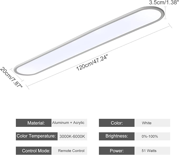 Ganeed 4FT LED Flush Mount Ceiling Light, 51W Dimmable Modern Linear Kitchen Ceiling Lamp, High Brightness Low Profile Long Ceiling Light Fixture for Shop Lighting Home Closet Laundry, White