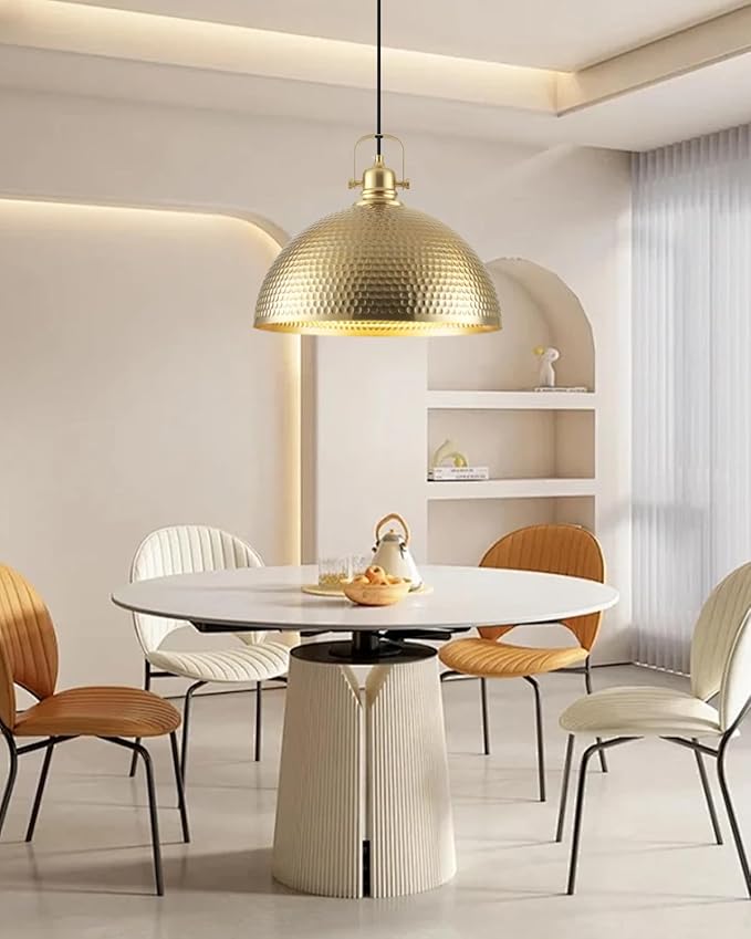 Gold Pendant Light 16 inch, Hammered Large Dome Pendant Light, Industrial Farmhouse Pendant Lights Kitchen Island, Gold Kitchen Pendant Lights for Kitchen, Dining Room Living Room 2 Pack