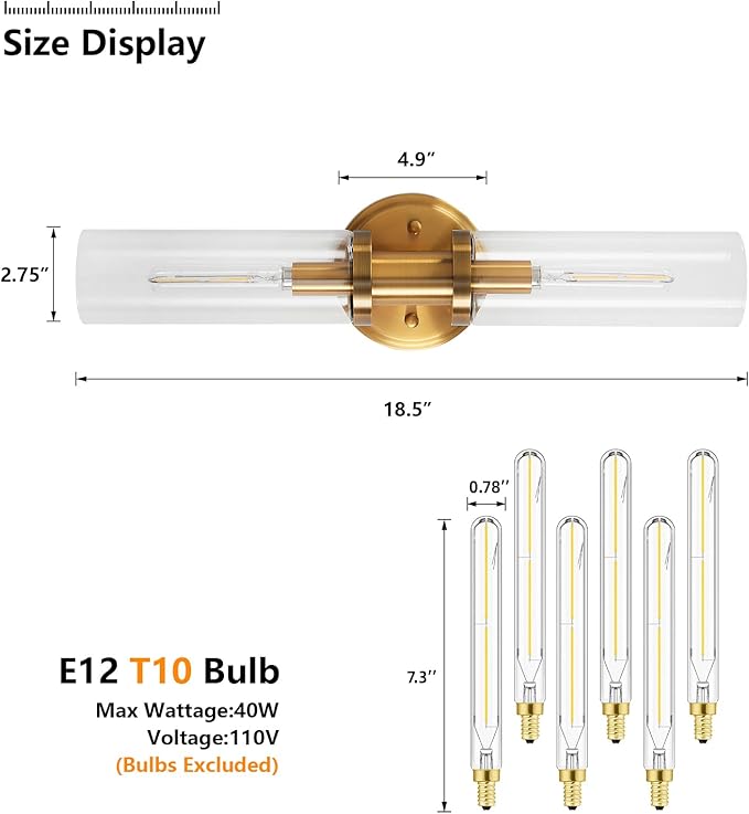 KUZZULL Wall Sconces Set of Two Brushed Brass Gold Sconces Lighting with Clear Glass Wall Lamp Modern Wall Sconce Light Fixtures Sconces Decor Set of scones Lights Set of 2