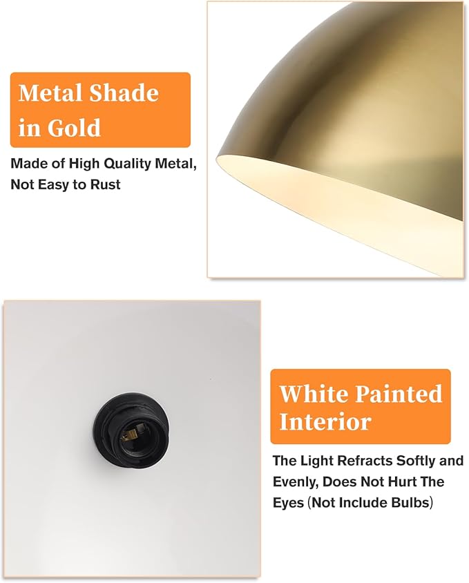 Gold Pendant Light 15.7" Large Pendant Lights Kitchen Island, Farmhouse Dome Pendant Lamp for Hallway Dining Room Bedroom Bar Cafe