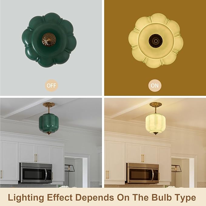 9.8" Milk Glass Pendant Light Fixture Modern Chandelier Vintage Semi Flush Mount Ceiling Light Height Adjustable Green Hanging 1-Light for Kitchen, Hallway, Bedroom, Dining Room
