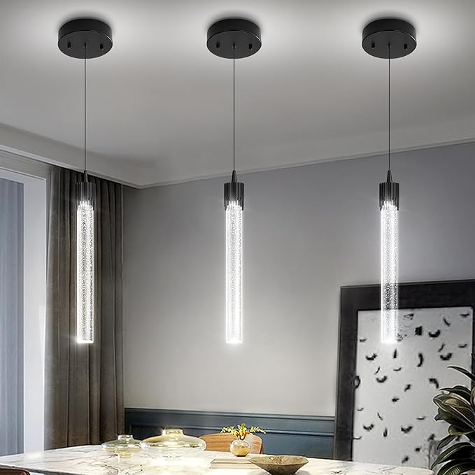 ykolupty Modern Pendant Lights Kitchen Island Black Crystal Mini Pendant Light with Dimmable LED 2700K-6000K,Bubble Crystal Chandelier Dining Room and Bar - 1 Pack