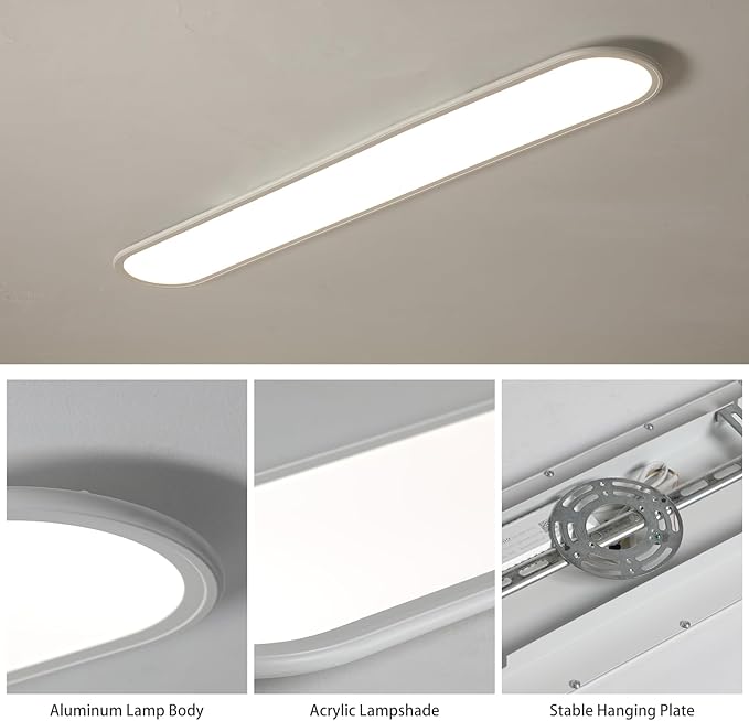 Ganeed 4FT LED Flush Mount Ceiling Light, 51W Dimmable Modern Linear Kitchen Ceiling Lamp, High Brightness Low Profile Long Ceiling Light Fixture for Shop Lighting Home Closet Laundry, White