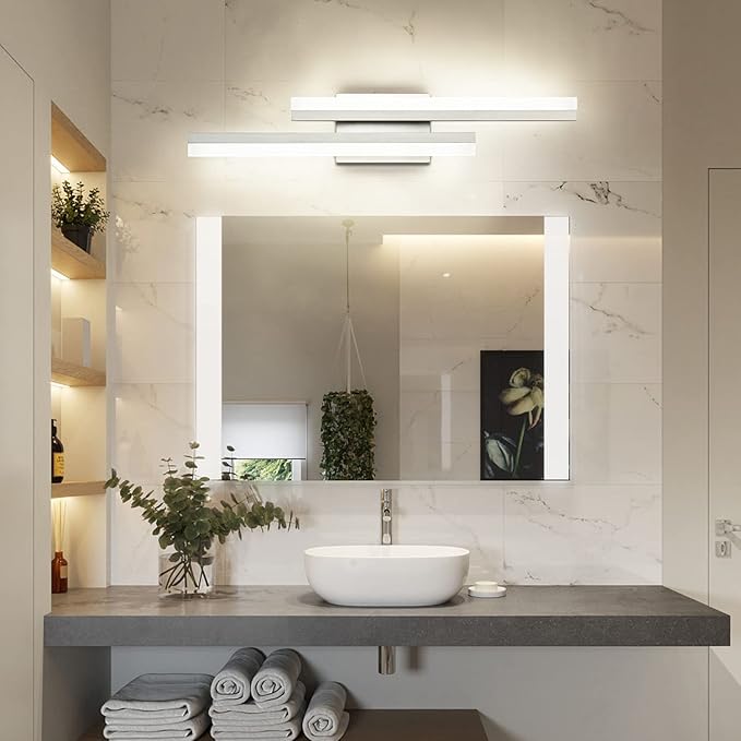 PRESDE 24 Inch Vanity Light Brushed Nickel Bathroom Light Fixtures Over Mirror LED Modern Bath Lighting Bar Dimmable