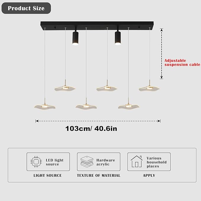 Siittoo Modern Chandeliers for Dining Room, 40in Dimmable LED Pendant Lights Kitchen Island with Remote Control, Adjustable Height Kitchen Island Lighting Fixture with Spotlights(34W, 6-Light)
